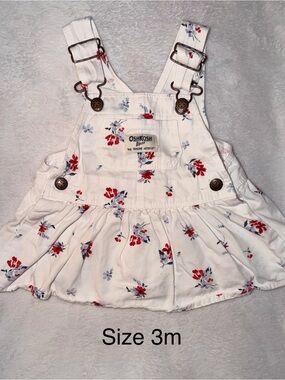 OshKosh B'gosh White Floral Pinafore Dress with Red and Blue Flowers